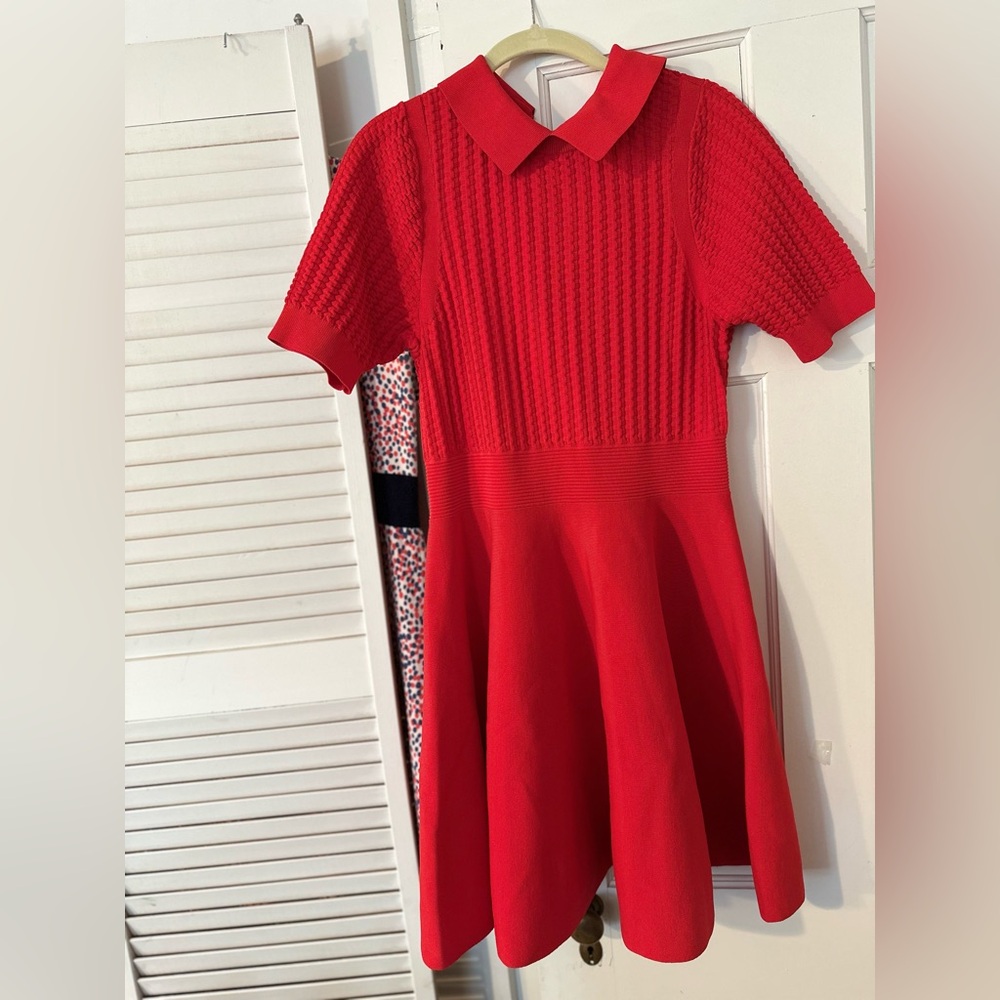 Ted Baker Red Knit Fit-and-Flare Midi Dress